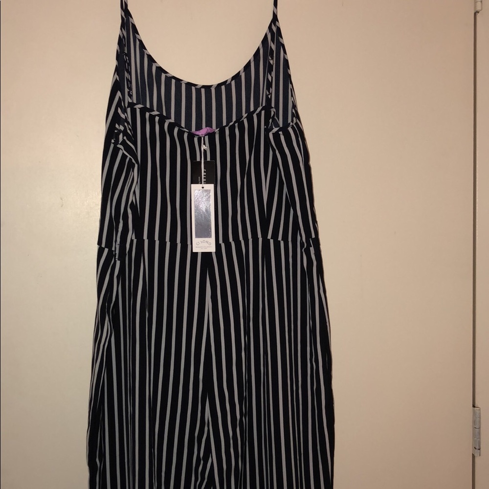 NAVY BLUE & WHITE PLUS SIZE JUMPSUIT